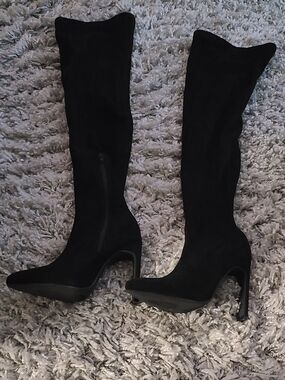 Over-the-Knee Black Suede High Heel Boots
